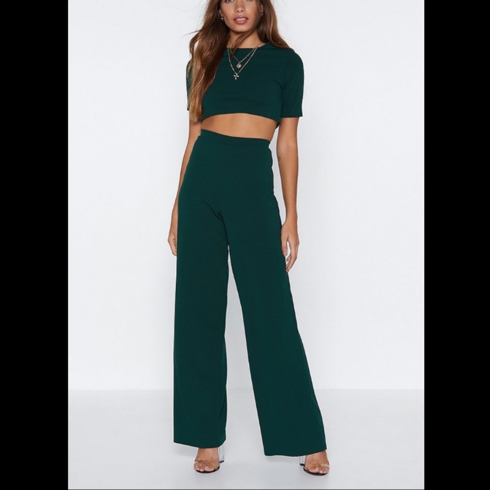 Nasty Gal Dark Green Wide Leg Pants